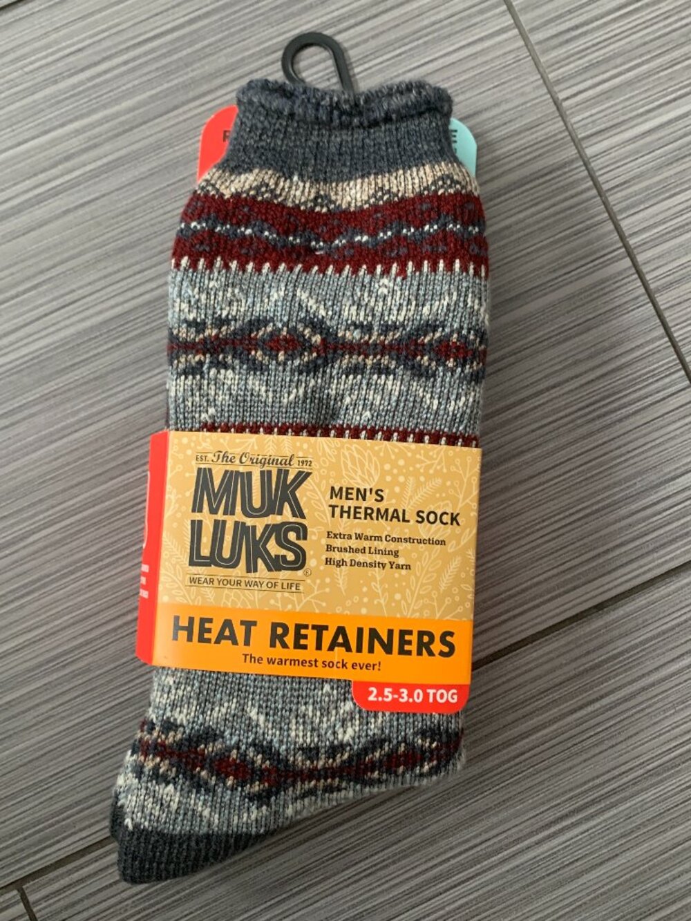 MUK LUKS Heat Retainers Mens Thermal Socks One Size 10-13 Fair Isle Heavy Winter